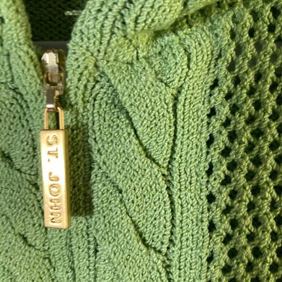 Womens Vintage St John Sport Knit Wool Hooded Zip Cardigan Green L Wool Rayon - Picture 7 of 10
